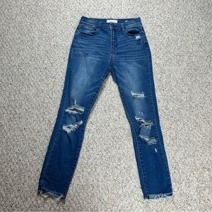 PacSun Women's High Rise Ankle Jegging Distressed Raw Hem Denim Skinny Blue Jean